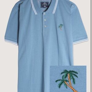 Blue Polo Shirt with Palm Tree Embroidery